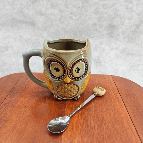 SQOWL Owl Mug Coffee Tea Cup Ceramic Novelty Collectible With Spoon Unique Gift - Picture 1 of 5